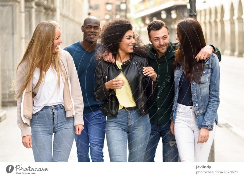 Group of friends having fun together outdoors Lifestyle Joy Happy Beautiful Summer Human being Masculine Feminine Young woman Youth (Young adults) Young man