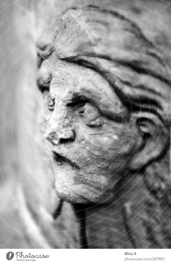 Rockface Human being Face 1 Art Sculpture Stone Looking Old Broken Gray Senior citizen Decline Transience Eyes Statue Black & white photo Subdued colour