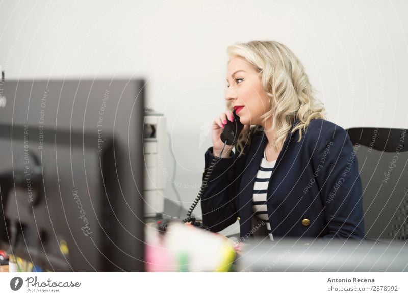 woman working at office with telephone Desk Work and employment Profession Workplace Office Telecommunications Business Human being Woman Adults 1 30 - 45 years