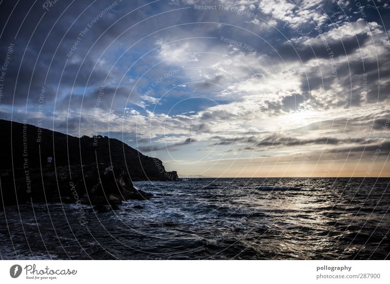 Covered Vacation & Travel Adventure Far-off places Freedom Summer vacation Ocean Nature Landscape Water Sky Clouds Horizon Beautiful weather Wind Rock Waves