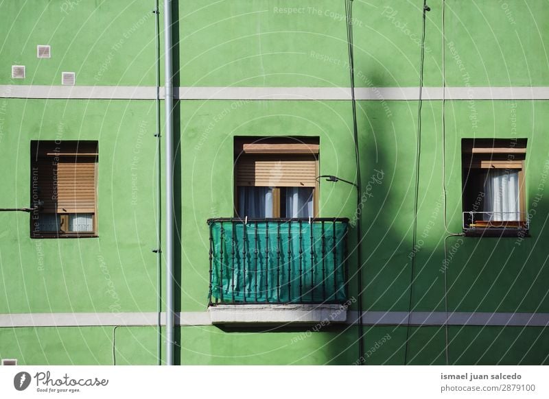 window in the green house Window Green Facade Building Balcony House (Residential Structure) Home Street City Exterior shot Colour Multicoloured
