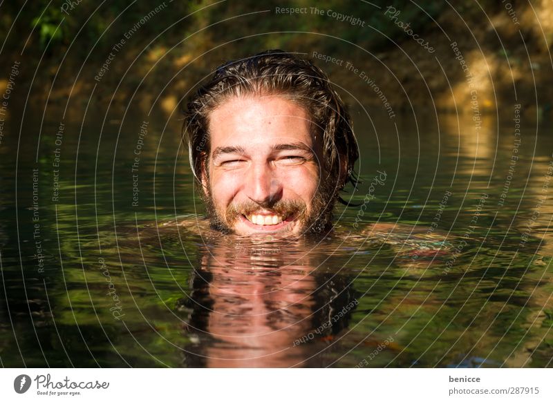 water rat Man Human being Naked Swimming & Bathing Float in the water Water Wet Summer Lake River Europe European Tattoo Tattooed Attractive Masculine