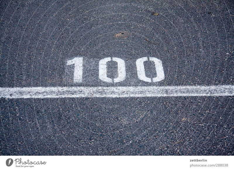 100 Deserted Traffic infrastructure Street Road sign Sign Characters Digits and numbers Signs and labeling Throw Target Line Typography Asphalt Finish line