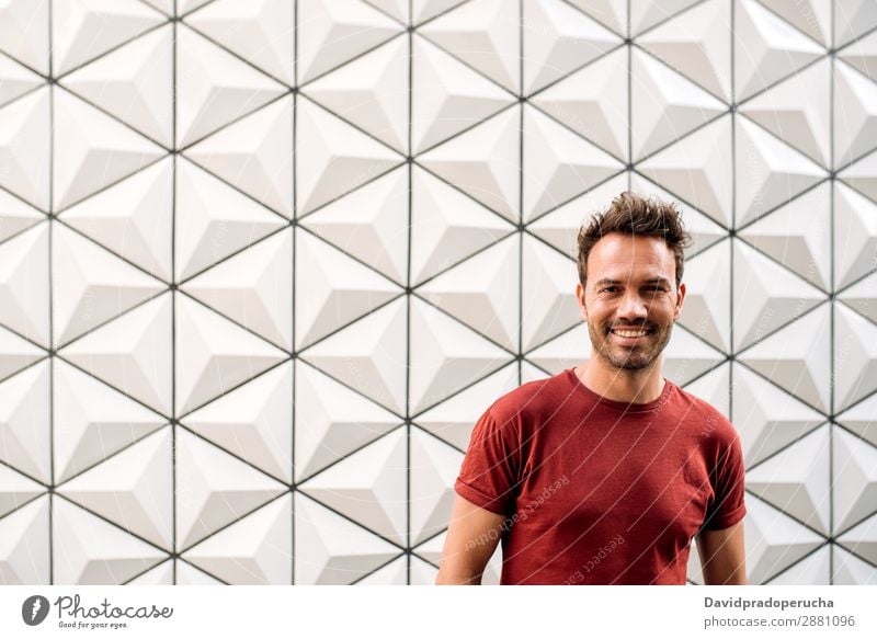 Happy handsome man looking at camera smiling Man Architecture Caucasian Youth (Young adults) Building Copy Space Exterior shot Boy (child) Adults Attractive