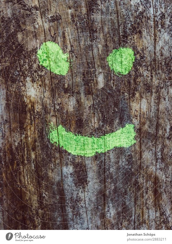 smile Art Good Hip & trendy Smiling Laughter Emotions Painted Graffiti Tree Wood Structures and shapes Simple Green Smiley Grinning Positive