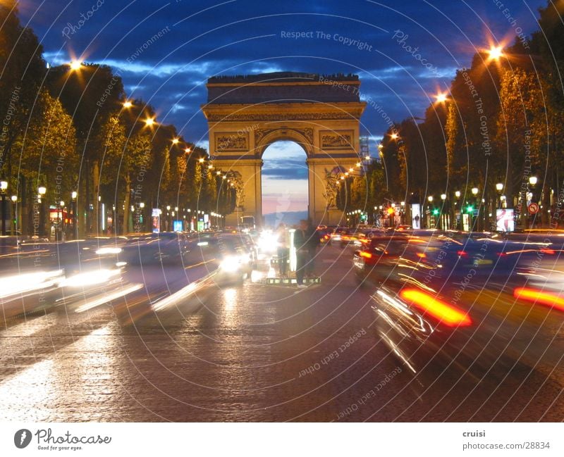 Arc de Triumph Paris Champs-Elysées Night Transport Speed Blur Manmade structures Impressive France Europe Arc de Triomphe Evening Sky Car Blue