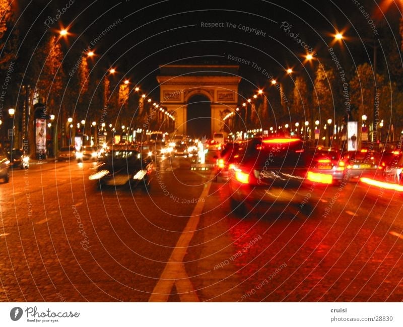 Champs Elysees Paris France Champs-Elysées Transport Night Dark Black Red Traffic jam Chaos Speed Europe Arc de Triomphe Orange