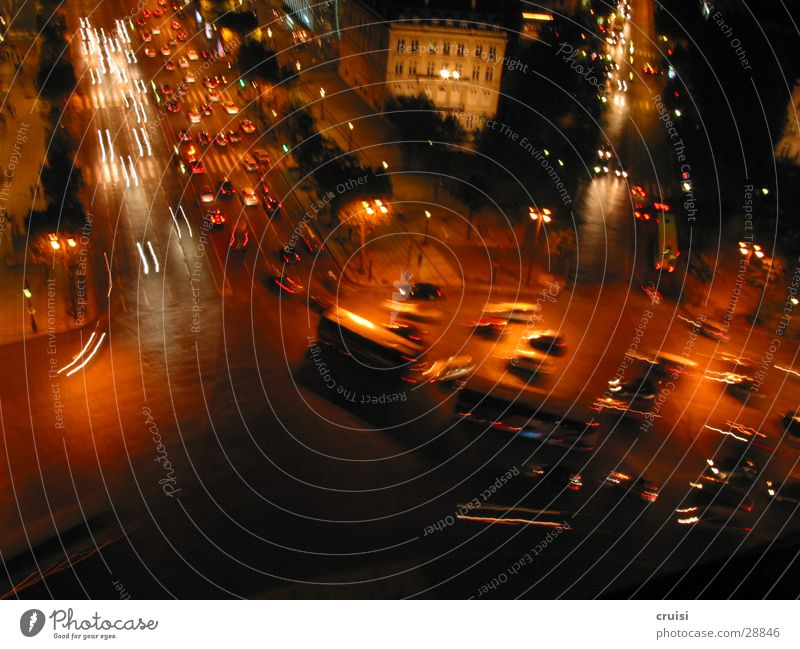 Paris from above Transport Traffic jam Night Traffic circle Blur Driving Chaos Car Bus Arc de Triomphe