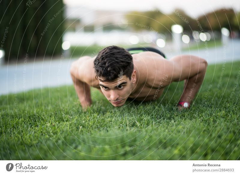 Push ups Sports Sportsperson Human being Man Adults Brunette Fitness Strong Effort push Runner training sportsman 20s 25-29 years old 20-24 years old people