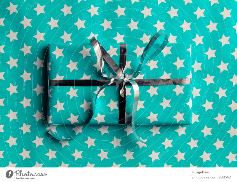 Packed with love Christmas & Advent Turquoise Gift Packaging Gift wrapping Camouflage Silver Bow Stars Esthetic Feasts & Celebrations Surprise Anticipation