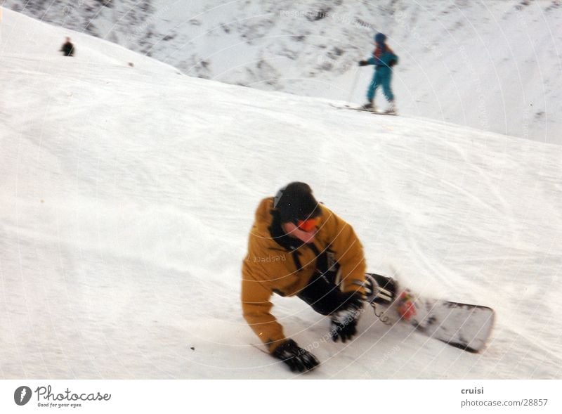 frontside Snowboard Winter vacation Austria Eastern Tyrol Saint Jakob White Cold Sports carving Joy Swing Spirited Snowboarding Snowboarder Tilt Curve Posture