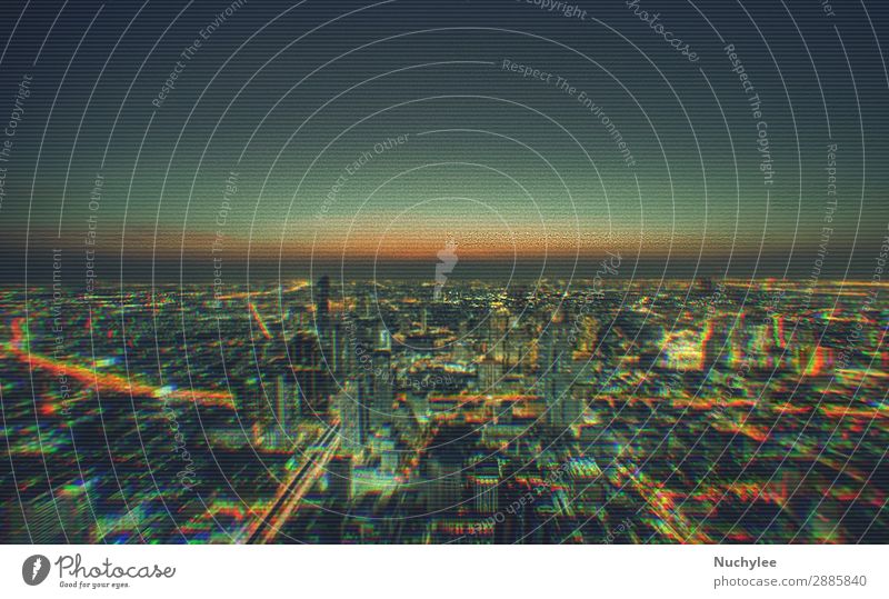 Cityscape of modern buildings in the city night background with digital glitch effect grid abstract backdrop business concept cyberspace data design element