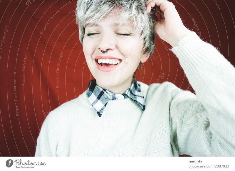 Beautiful And Happy Woman With Gray Hair A Royalty Free