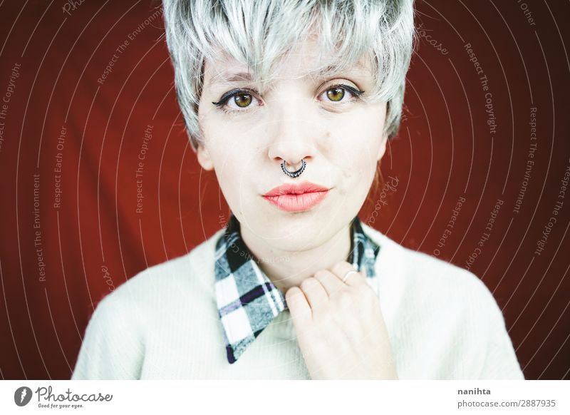 Beautiful And Happy Woman With Gray Hair A Royalty Free