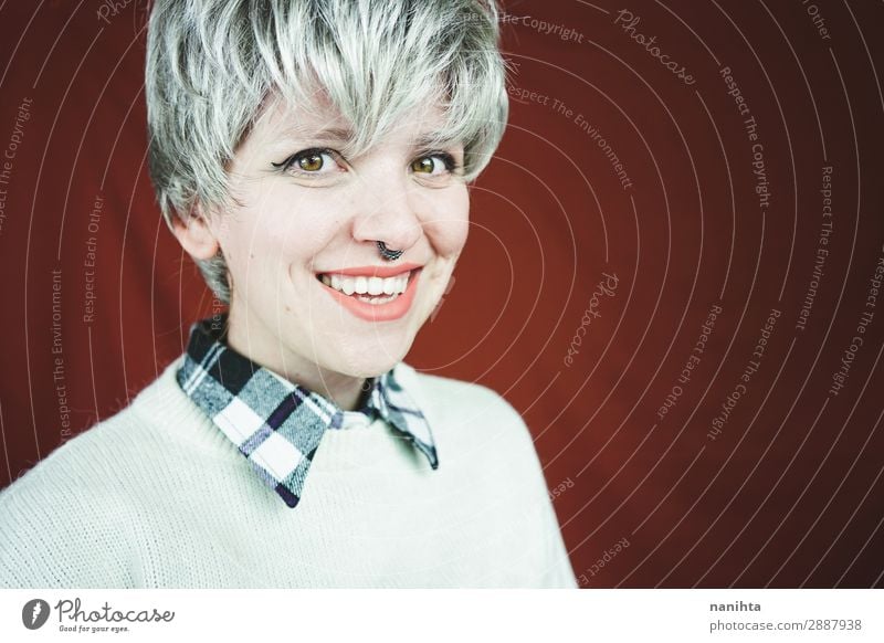Beautiful and happy woman with gray hair Style Hair and hairstyles Face Relaxation Human being Feminine Androgynous Woman Adults Youth (Young adults) 1