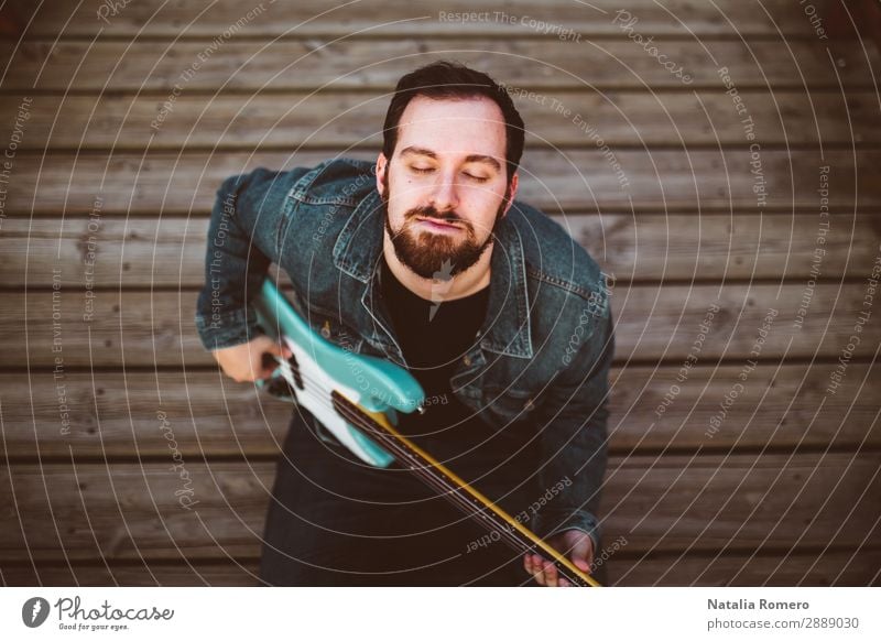 outdoor photo session with a bass player and his instruments Playing Entertainment Music Human being Man Adults Concert Band Musician Guitar Nature Rock Black