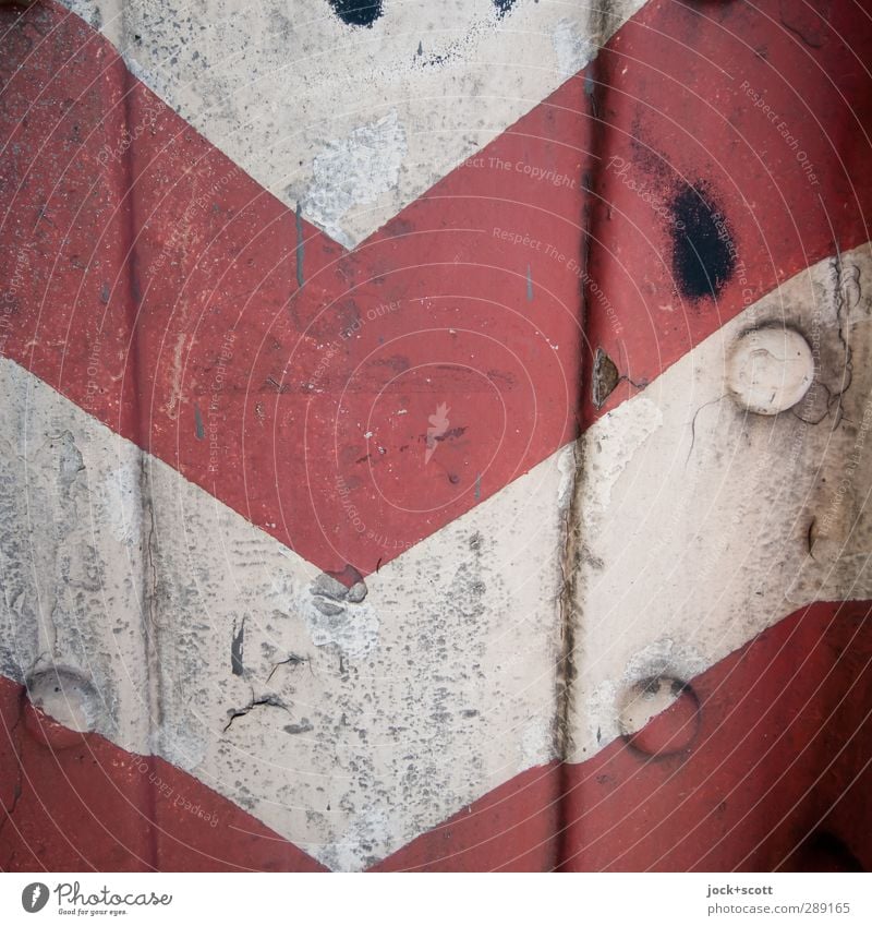 Warning stripes in square Steel Rust Road sign Stripe Ravages of time Authentic Dirty Simple Retro Red White Safety Rivet Varnish Diagonal Weathered