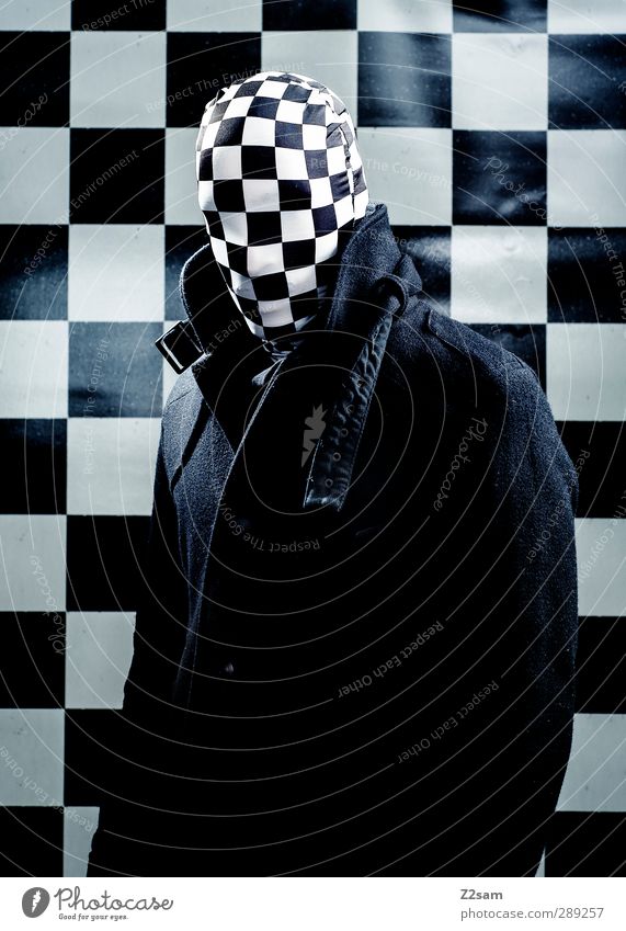 Mr Karo Masculine Young man Youth (Young adults) 18 - 30 years Adults Jacket Mask Threat Dark Creepy Cold Power Identity Whimsical Pride Surrealism Checkered