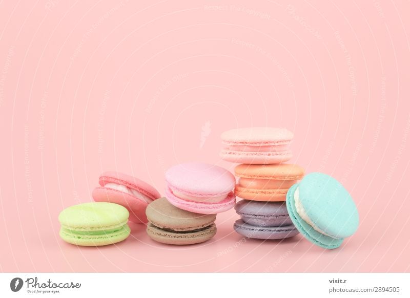 Sweet French macaroons cake with vintage pastel colored tone. Food Cake Dessert Candy Eating Coffee Tea Summer Love Fresh Delicious Retro Soft Blue Brown