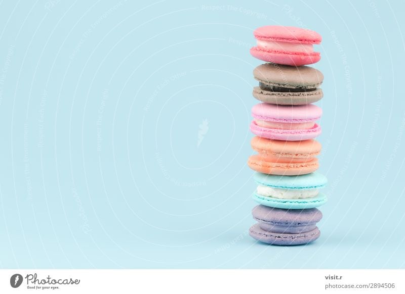 Sweet French macaroons cake with vintage pastel colored tone. Food Cake Dessert Candy Eating Coffee Tea Summer Love Fresh Delicious Retro Soft Blue Brown