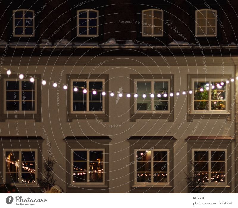 SALE Downtown Old town House (Residential Structure) Facade Window Illuminate Fairy lights Christmas decoration Christmas fairy lights Colour photo