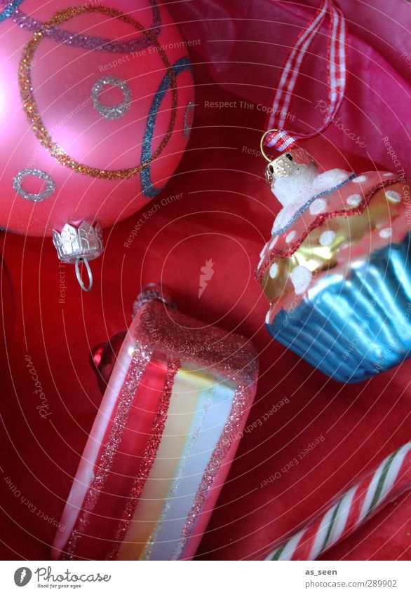 Sweet presents Joy Decoration Feasts & Celebrations Christmas & Advent Kitsch Odds and ends Glass Metal Ornament Sphere Line Stripe Eating Glittering To enjoy