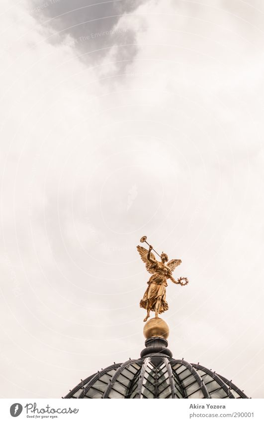 Music is in the air Statue Sky Clouds Gold White Green Trumpet Angel Religion and faith