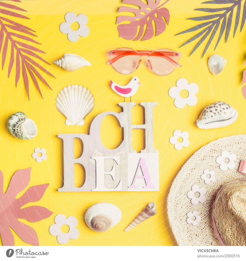 Beach Accessories: straw hat, sunglasses, shells Lifestyle Style Design Vacation & Travel Summer Summer vacation Sunbathing Fashion Accessory Sunglasses Hat