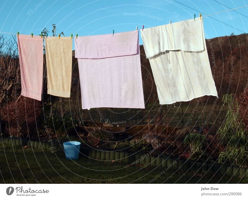 freeze-dry Bushes Garden Idyll Hang up Clothesline Towel Bath towel Rural Clothes peg Laundry Household Flowerbed Terry cloth To hold on Washing Dry Air