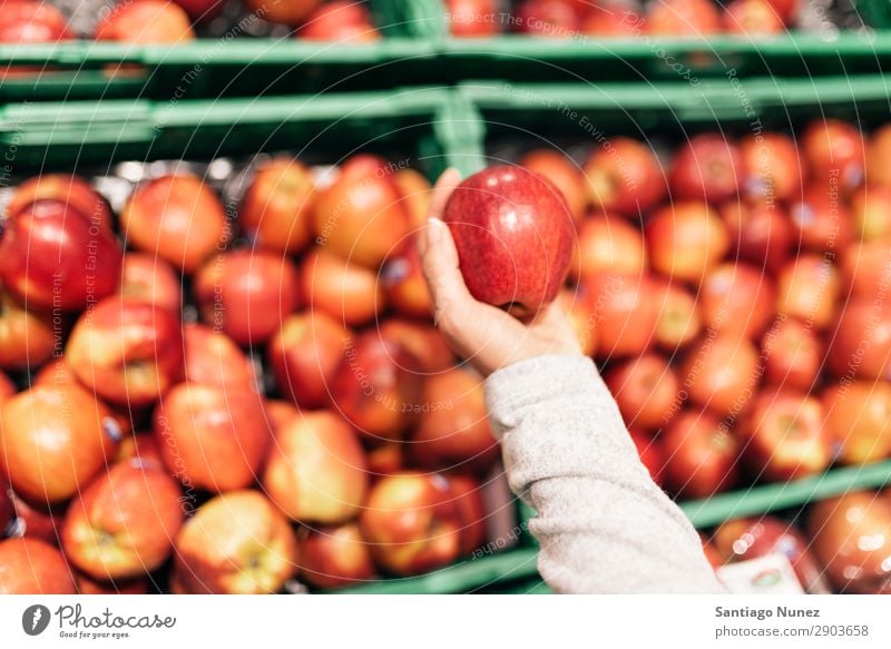 Close-up view of organic red apples in supermarket., Stock image