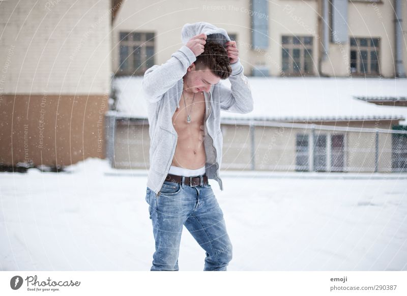 token of love Masculine Young man Youth (Young adults) 1 Human being 18 - 30 years Adults Fashion Jeans Hip & trendy Cold Snow Winter Colour photo