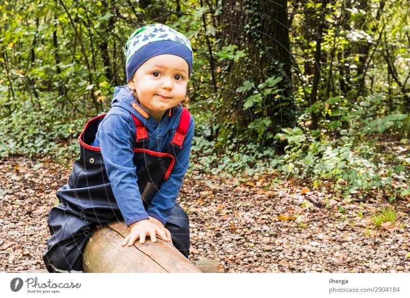 baby playing on a forest path in autumn Lifestyle Joy Happy Vacation & Travel Tourism Adventure Freedom Hiking Hallowe'en Child Human being Baby Boy (child) Man