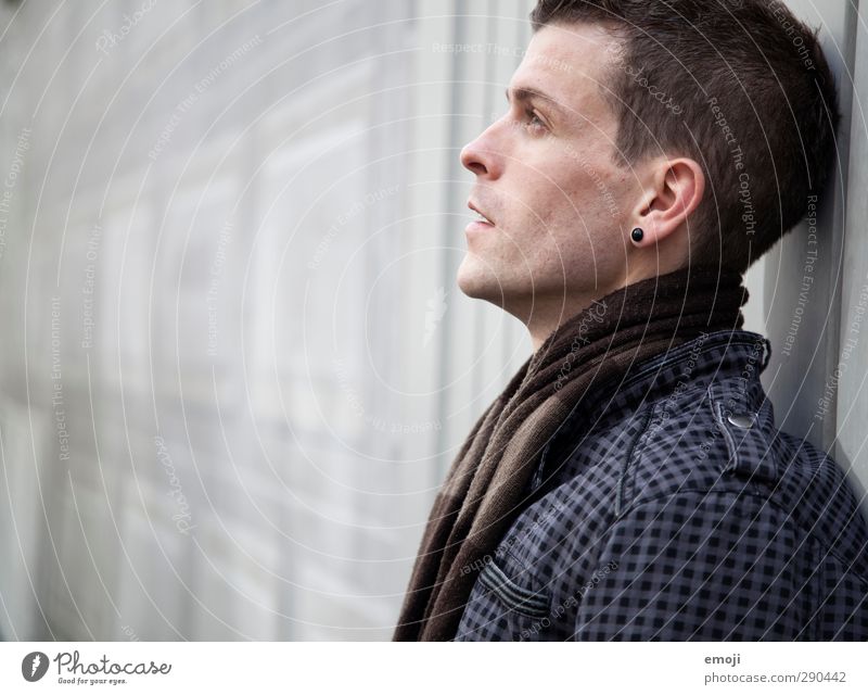 grEy Masculine Young man Youth (Young adults) 1 Human being 18 - 30 years Adults Scarf Beautiful Colour photo Subdued colour Exterior shot Copy Space left Day