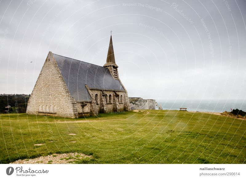 Étretat Nature Landscape Air Water Hill Rock Coast Ocean France Normandie Europe Small Town Deserted House (Residential Structure) Church Manmade structures