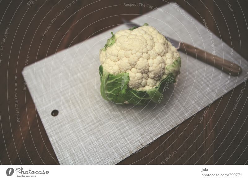 cauliflower Food Vegetable Cauliflower Nutrition Organic produce Vegetarian diet Knives Chopping board Healthy Natural Raw Wooden table Appetite Colour photo