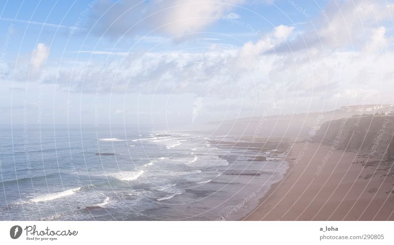 Infinite width Nature Landscape Elements Earth Sand Water Sky Clouds Horizon Summer Beautiful weather Fog Rock Waves Coast Beach Ocean Esthetic Infinity Wet