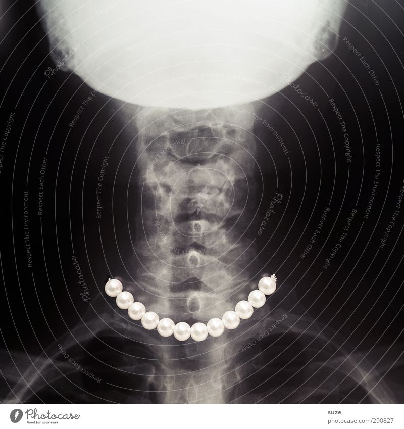 lady in black Elegant Style Doctor Exceptional Funny Crazy Black White X-ray photograph Necklace Pearl necklace Noble Skeleton Spinal column Anatomy X-rayed