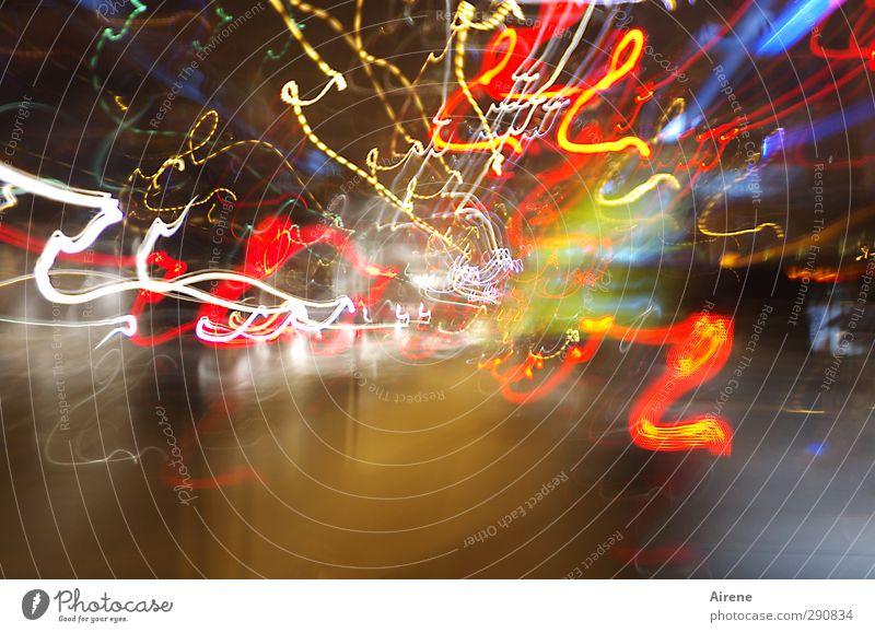 The city doesn't sleep Night life Transport Road traffic Street Line Stripe Tracer path Light Floodlight Movement Driving Blue Multicoloured Yellow Red White