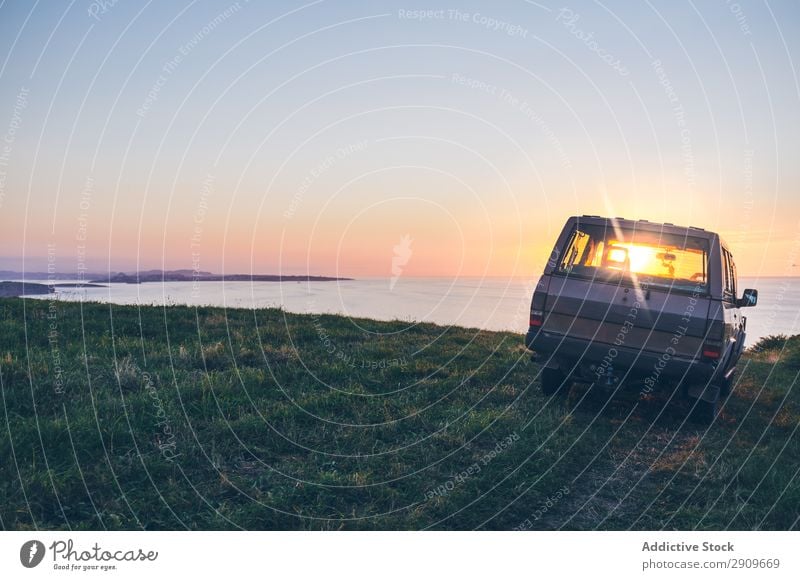 Car on seashore during sunset Coast Ocean Sunset Sky Evening Grass Vacation & Travel cantabria Spain Water Trip Parked Vehicle Twilight Dusk Landscape Nature