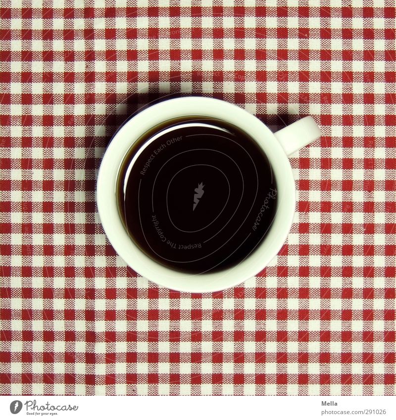 Coffee time ... Beverage Hot drink Cup Simple Fluid Round Trashy Brown Red Black White To enjoy Break Full filled Half full Checkered Blanket Tablecloth Middle