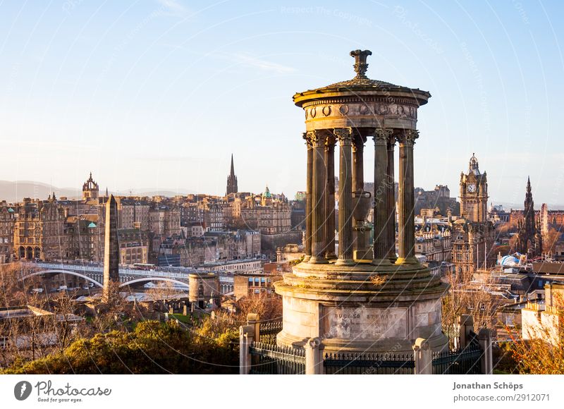 View from Calton Hill to Dugald Stewart Monument Tourism Downtown Old town Skyline Populated Tourist Attraction Landmark balmoral Edinburgh Great Britain