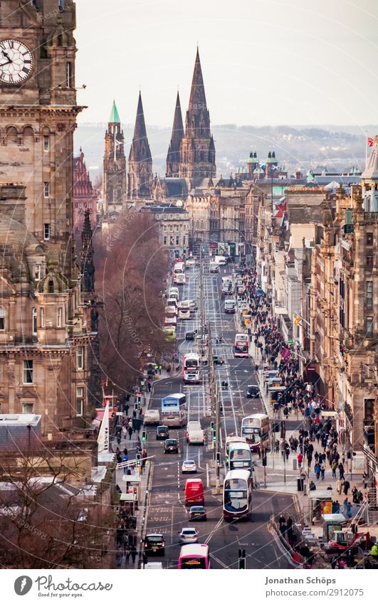 View of Princes Street in Edinburgh House (Residential Structure) Human being Crowd of people Town Capital city Downtown Old town Pedestrian precinct Skyline