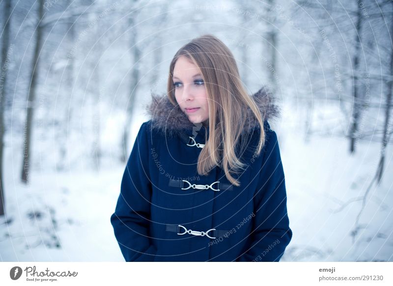 January Feminine Young woman Youth (Young adults) 1 Human being 18 - 30 years Adults Environment Nature Winter Coat Fur coat Blonde Beautiful Cold Blue Snow
