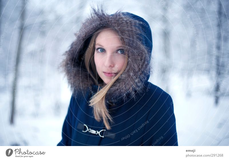 january Feminine Young woman Youth (Young adults) 1 Human being 18 - 30 years Adults Nature Winter Fur coat Beautiful Cold Blue Colour photo Exterior shot Day