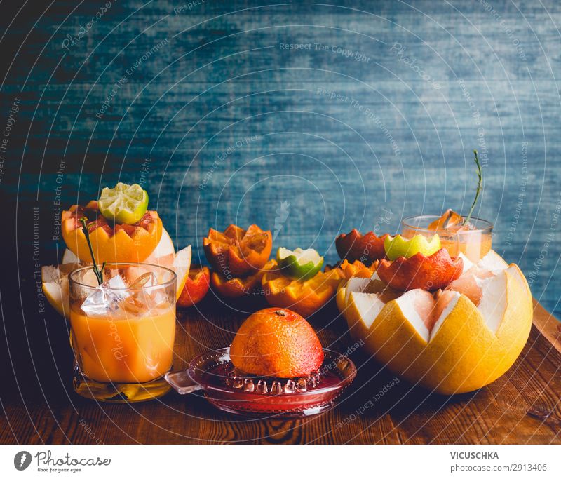 Citrus fruits and juice in glass Food Fruit Orange Nutrition Organic produce Vegetarian diet Diet Beverage Juice Glass Style Design Healthy Healthy Eating