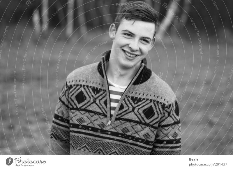 cold outside and warm inside Human being Masculine Young man Youth (Young adults) 1 13 - 18 years Child Autumn Sweater Brunette Short-haired Smiling Happiness