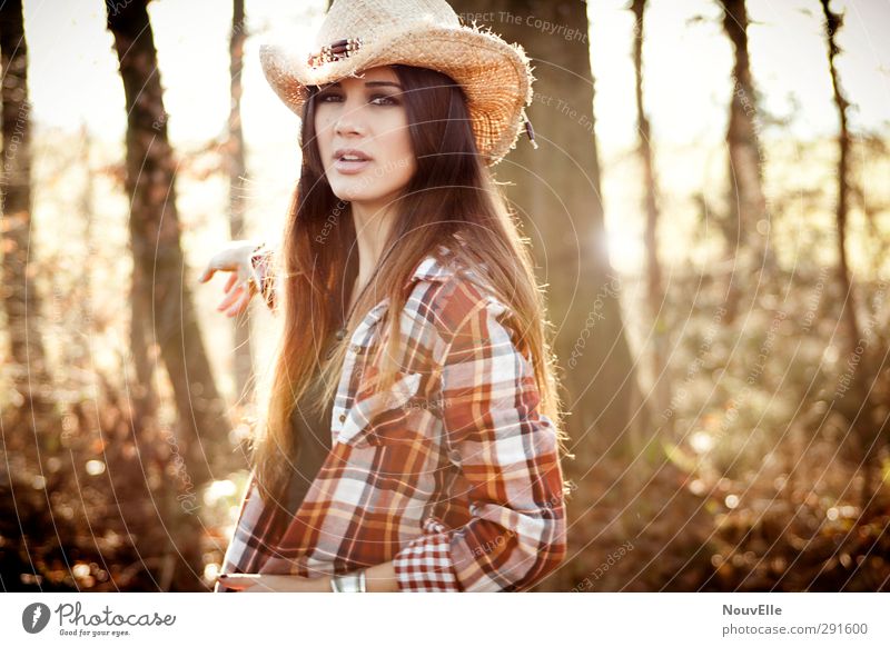 Memories from far away. Lifestyle Human being Young woman Youth (Young adults) 1 18 - 30 years Adults Shirt Accessory Hat Cowboy hat Hair and hairstyles