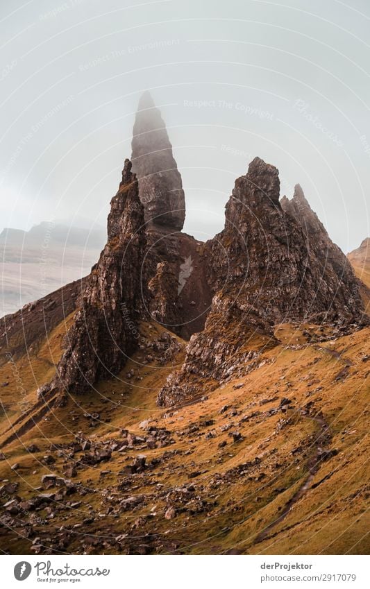 Old Man of Storr in the fog on Isle of Skye IX Trip Tourism Adventure Vacation & Travel Mountain Hiking Environment Far-off places Nature Freedom North Sea
