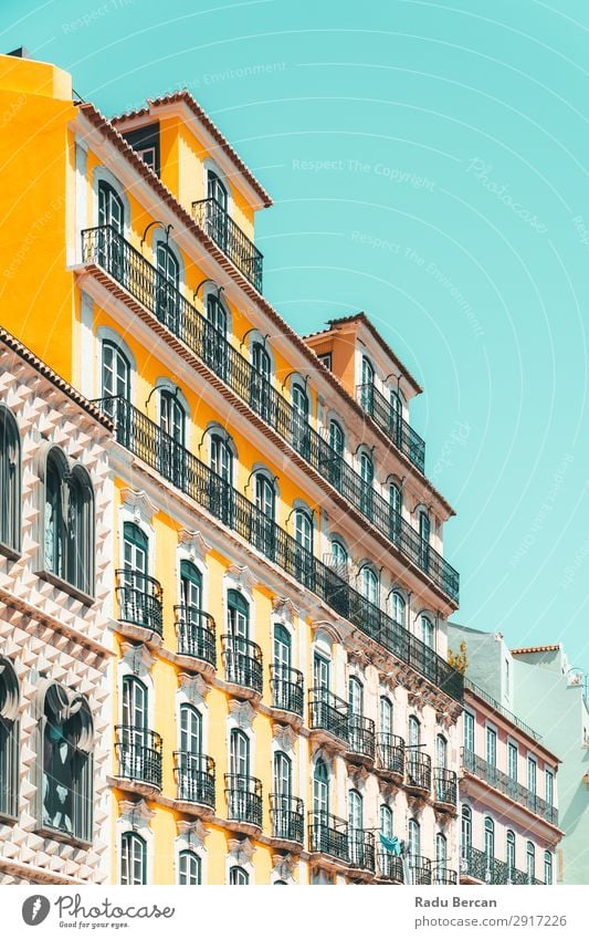 Colorful Apartment Building Facade In Lisbon, Portugal Home House (Residential Structure) Town Downtown Style Classic Vacation & Travel City Consistency