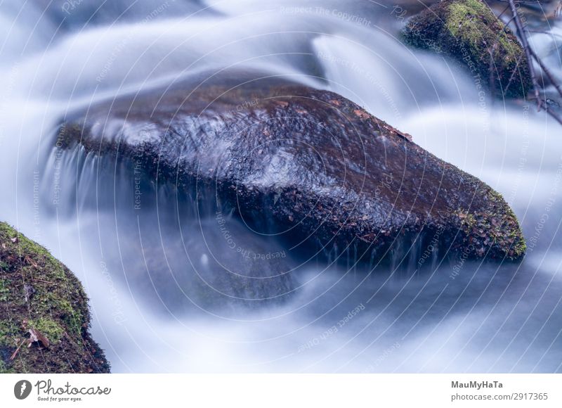 Blurred motion of water Beautiful Life Environment Nature Landscape Tree Leaf Park Forest Rock Brook River Waterfall Stone Movement Fresh Long Wet Natural Blue